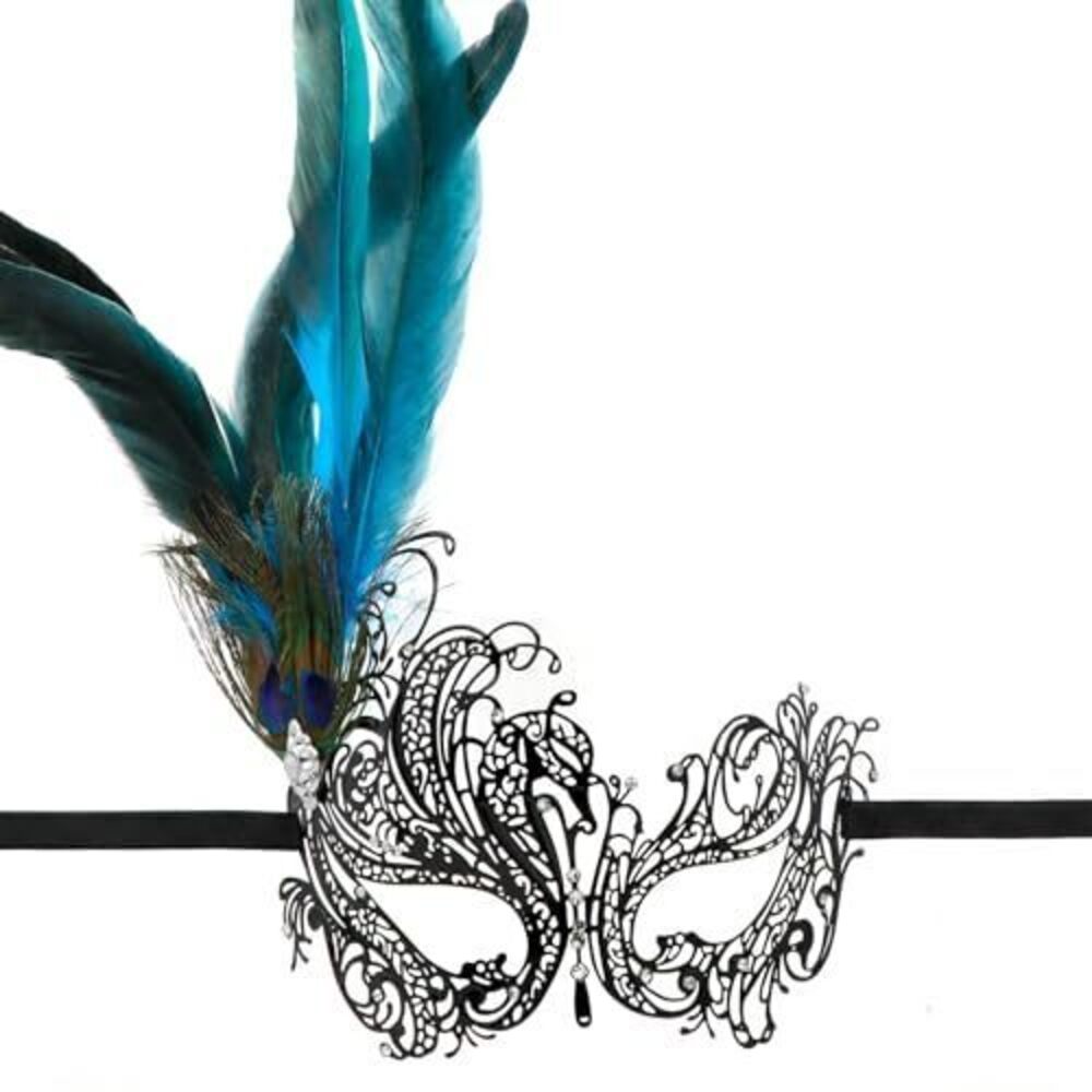 3457 Masquerade Metal Mask,Rhinestone Feathers Venetian Halloween Costume